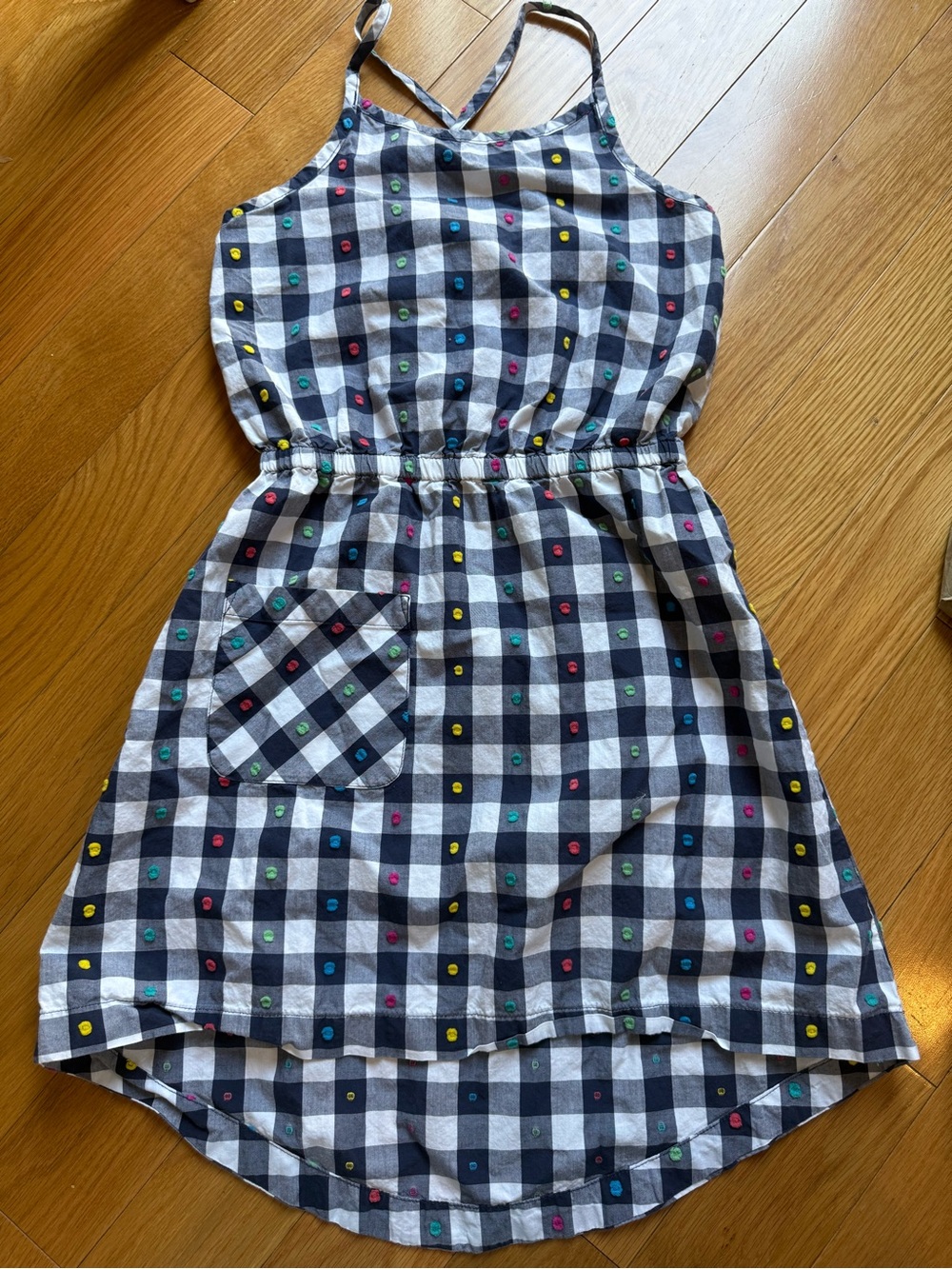 Hanna Andersson Black & White Gingham Dress with Multicolor Dot Accents